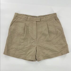 NWT H&M High Waist shorts Khaki Pleated linen blend academia 14